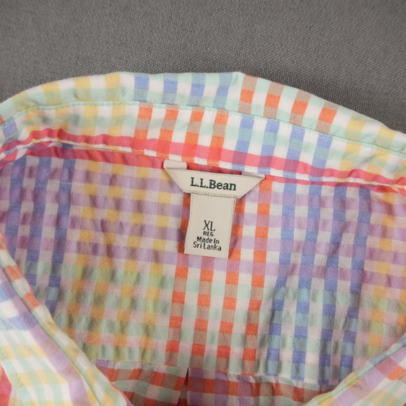 L.L. Bean Seersucker Rainbow Plaid 1/2 Button Shirt Womens XL Short Sleeve - Picture 10 of 14